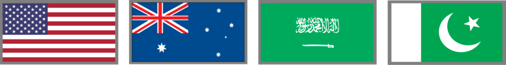 US, Australia, Pakistan, Saudia Arab Flags Image