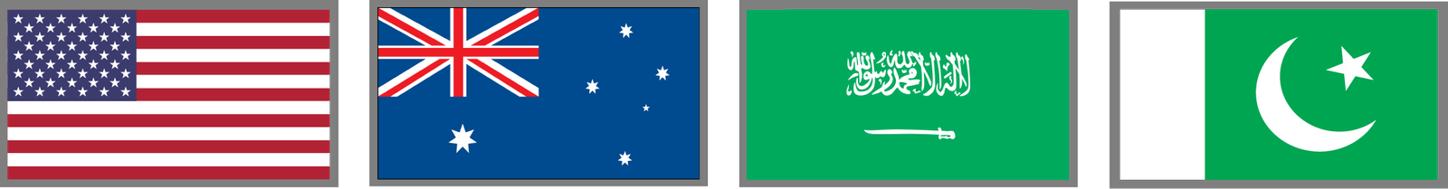US, Australia, Pakistan, Saudia Arab Flags Image